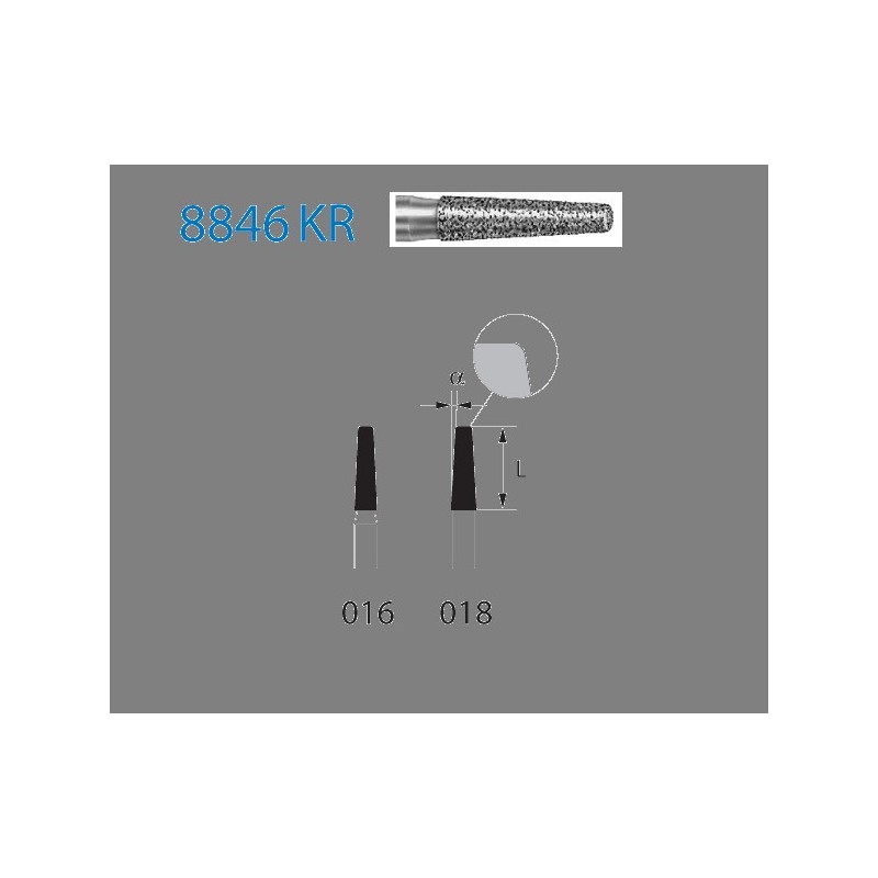 8846KR.314.018  KOMET FRESA DIAMANTE CONICA BORDE REDONDEADO TURBINA ø 018 GRANO FINO 5 ud.