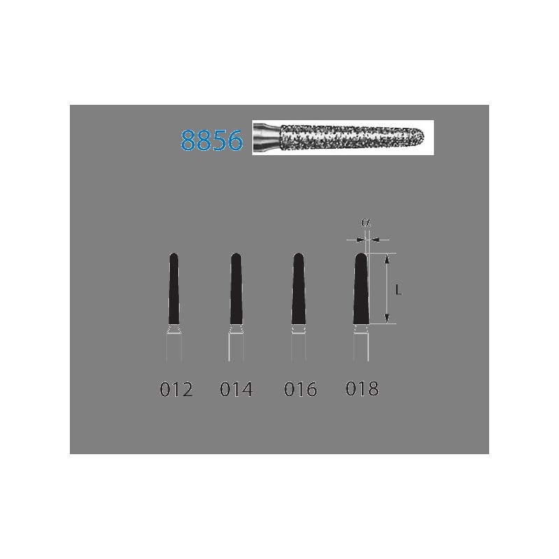 8856.314.018  KOMET FRESA DIAMANTE CONICA REDONDEADA TURBINA ø 018 GRANO FINO 5 ud.