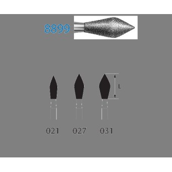 8899.314.021  KOMET FRESA DIAMANTE BARRILETE PUNTA TURBINA ø 021 GRANO FINO 5 ud.