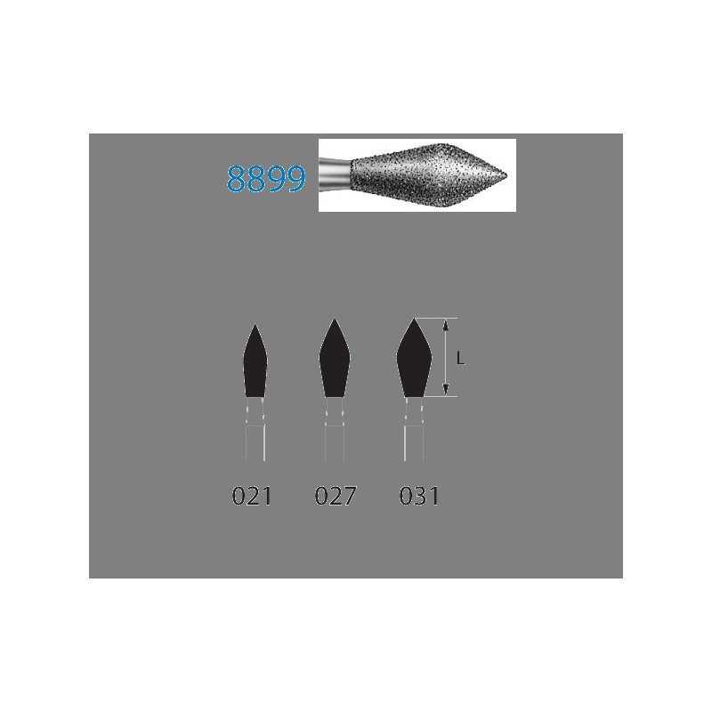 8899.314.021  KOMET FRESA DIAMANTE BARRILETE PUNTA TURBINA ø 021 GRANO FINO 5 ud.