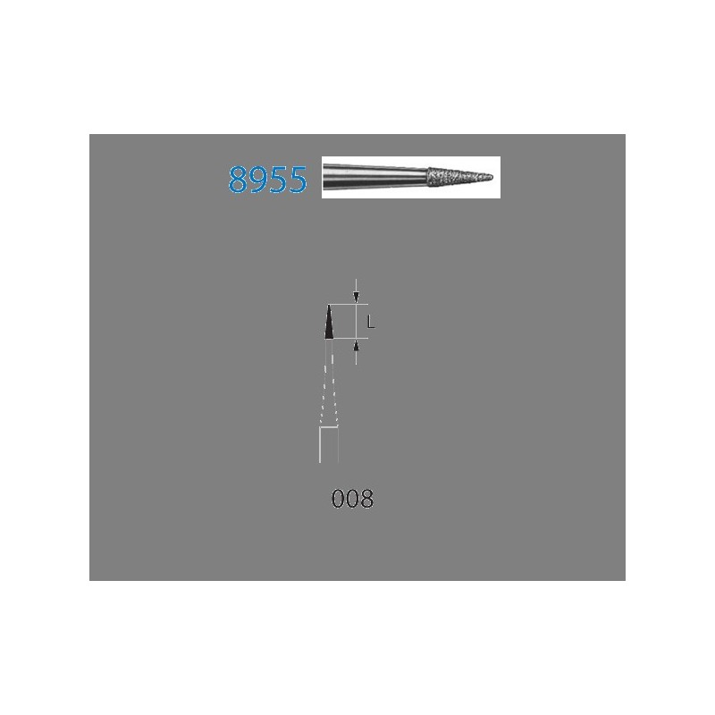 8955.314.008  KOMET FRESA DIAMANTE PUNTIAGUDA TURBINA ø 008 GRANO FINO 5 ud.
