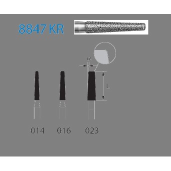 8847KR.314.016  KOMET FRESA DIAMANTE CONICA BORDE REDONDEADO TURBINA ø 016 GRANO FINO 5 ud.