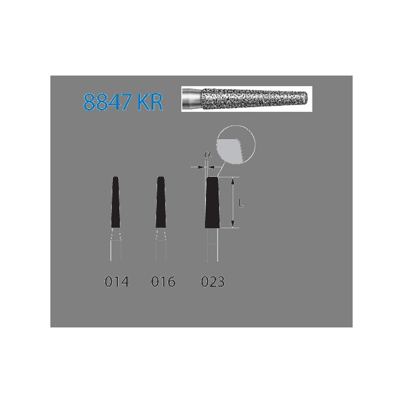 8847KR.314.016  KOMET FRESA DIAMANTE CONICA BORDE REDONDEADO TURBINA ø 016 GRANO FINO 5 ud.