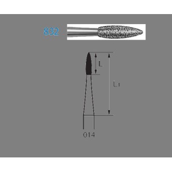 832.204.014  KOMET FRESA DIAMANTE LLAMA CONTRAANGULO ø 014 GRANO ESTANDAR 5 ud.