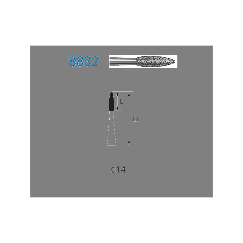 8832.204.014  KOMET FRESA DIAMANTE LLAMA CONTRAANGULO ø 014 GRANO FINO 5 ud.