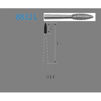 8832L.204.014  KOMET FRESA DIAMANTE LLAMA CONTRAANGULO ø 014 GRANO FINO 5 ud.