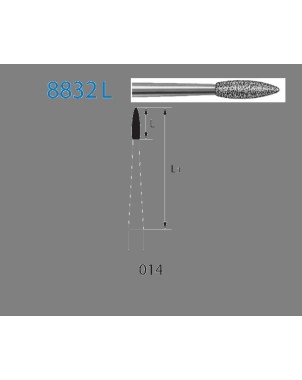 8832L.204.014  KOMET FRESA DIAMANTE LLAMA CONTRAANGULO ø 014 GRANO FINO 5 ud.