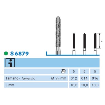 S6879.314.012  KOMET FRESA DIAMANTE TORPEDO TURBINA ø 012 GRANO GRUESO S 5 ud.
