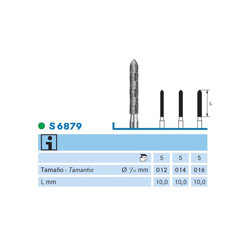S6879.314.012  KOMET FRESA DIAMANTE TORPEDO TURBINA ø 012 GRANO GRUESO S 5 ud.