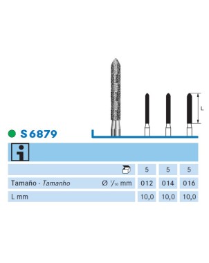 S6879.314.012  KOMET FRESA DIAMANTE TORPEDO TURBINA ø 012 GRANO GRUESO S 5 ud.