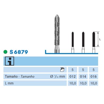 S6879.314.014  KOMET FRESA DIAMANTE TORPEDO TURBINA ø 014 GRANO GRUESO S 5 ud.