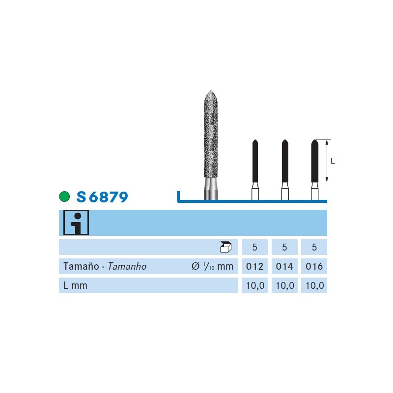 S6879.314.014  KOMET FRESA DIAMANTE TORPEDO TURBINA ø 014 GRANO GRUESO S 5 ud.