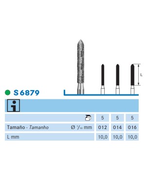 S6879.314.016  KOMET FRESA DIAMANTE TORPEDO TURBINA ø 016 GRANO GRUESO S 5 ud.