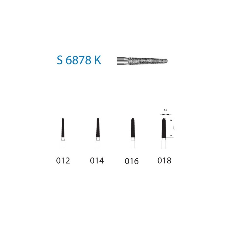 S6878K.314.014  KOMET FRESA DIAMANTE TORPEDO CONICA TURBINA ø 014 GRANO GRUESO S 5 ud.