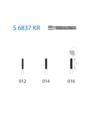 S6837KR.314.012  KOMET FRESA DIAMANTE CILINDRICA BORDE REDONDEADO TURBINA ø 012 GRANO GRUESO S 5 ud.
