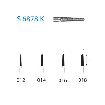 S6878K.314.016  KOMET FRESA DIAMANTE TORPEDO CONICA TURBINA ø 016 GRANO GRUESO S 5 ud.