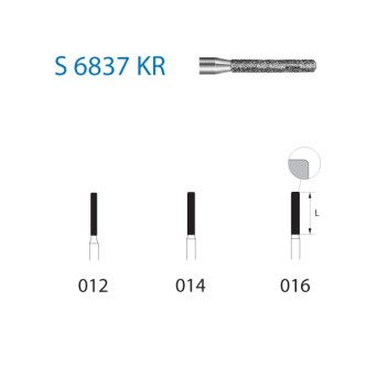 S6837KR.314.016  KOMET FRESA DIAMANTE CILINDRICA BORDE REDONDEADO TURBINA ø 016 GRANO GRUESO S 5 ud.