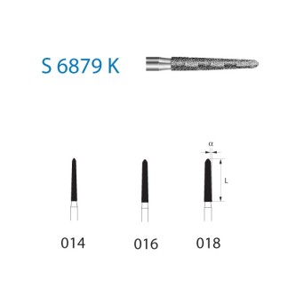S6879K.314.014  KOMET FRESA DIAMANTE TORPEDO CONICA TURBINA ø 014 GRANO GRUESO S 5 ud.