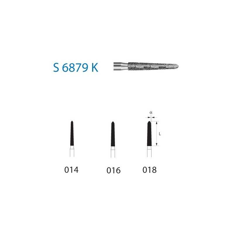 S6879K.314.014  KOMET FRESA DIAMANTE TORPEDO CONICA TURBINA ø 014 GRANO GRUESO S 5 ud.