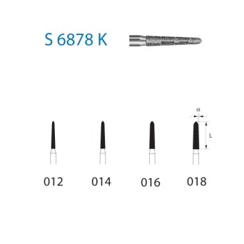 S6878K.314.012  KOMET FRESA DIAMANTE TORPEDO CONICA TURBINA ø 012 GRANO GRUESO S 5 ud.