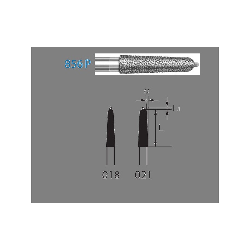 856P.314.018  KOMET FRESA DIAMANTE CONICA REDONDEADA PUNTA GUÍA TURBINA ø 018 GRANO ESTANDAR 5 ud.