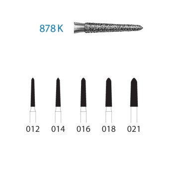 878K.314.018  KOMET FRESA DIAMANTE TORPEDO CONICA TURBINA ø 018 GRANO ESTANDAR 5 ud.