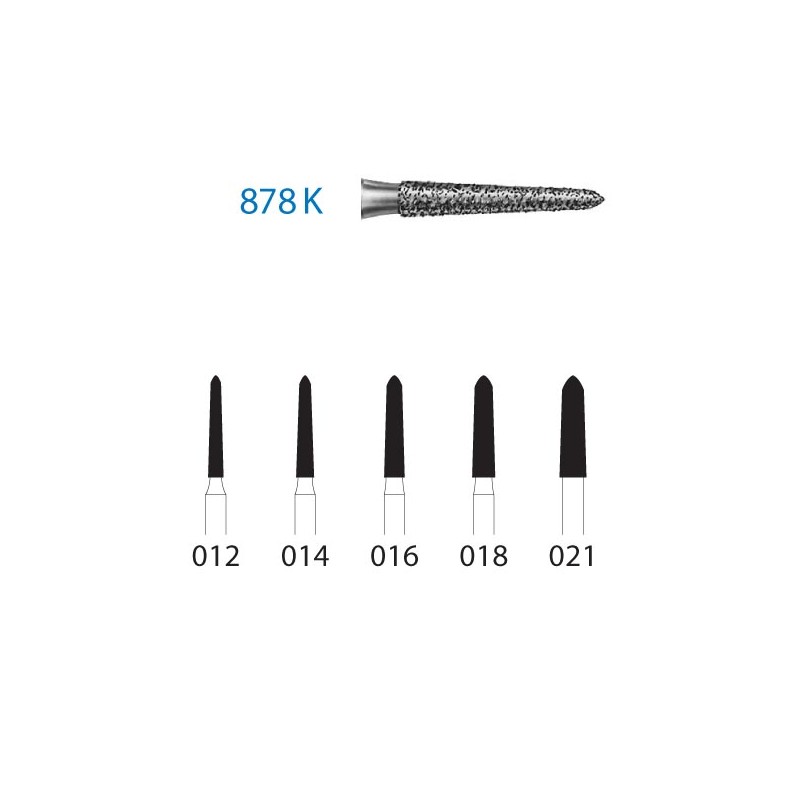 878K.314.018  KOMET FRESA DIAMANTE TORPEDO CONICA TURBINA ø 018 GRANO ESTANDAR 5 ud.