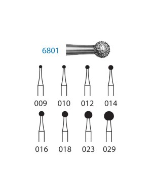 6801.314.029  KOMET FRESA DIAMANTE BOLA TURBINA ø 029 GRANO GRUESO 5 ud.