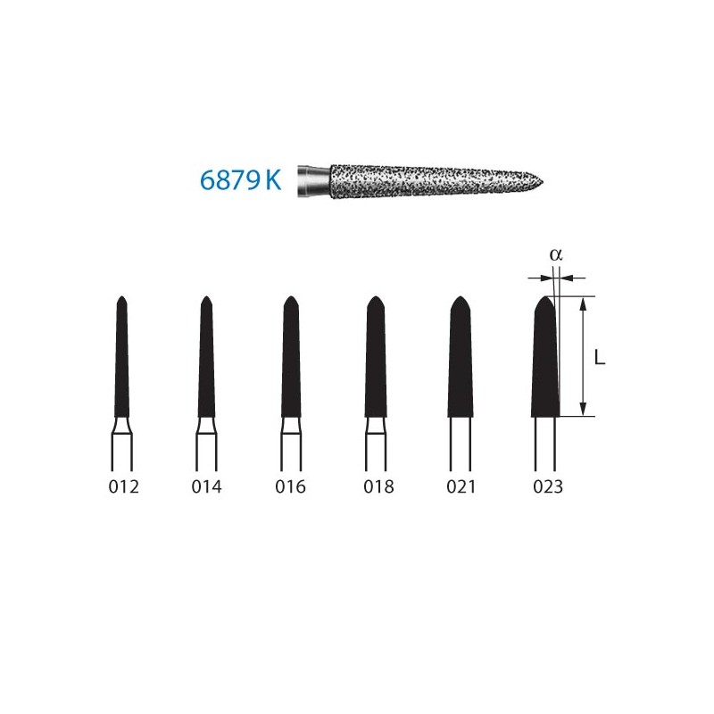 6879K.314.021  KOMET FRESA DIAMANTE TORPEDO CONICA TURBINA ø 021 GRANO GRUESO 5 ud.