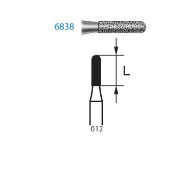 6838.314.012  KOMET FRESA DIAMANTE CILINDRICA REDONDEADA TURBINA ø 012 GRANO GRUESO 5 ud.