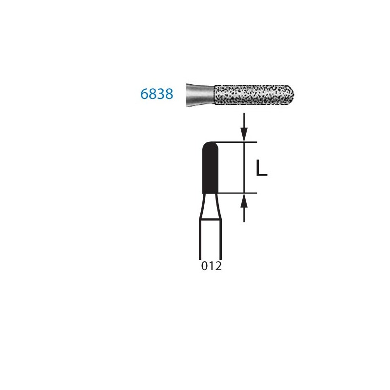 6838.314.012  KOMET FRESA DIAMANTE CILINDRICA REDONDEADA TURBINA ø 012 GRANO GRUESO 5 ud.