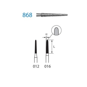 868.314.016  KOMET FRESA DIAMANTE CONICA REDONDEADA TURBINA ø 016 GRANO ESTANDAR 5 ud.