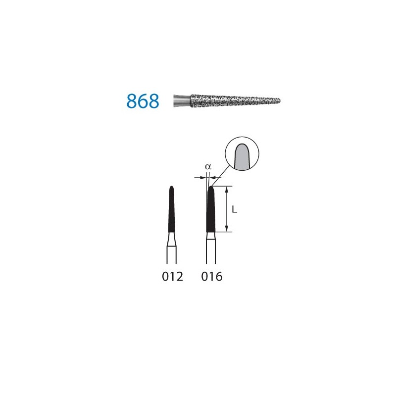 868.314.016  KOMET FRESA DIAMANTE CONICA REDONDEADA TURBINA ø 016 GRANO ESTANDAR 5 ud.