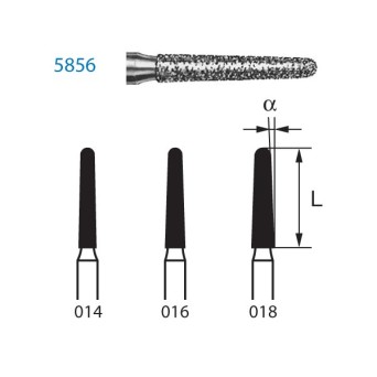 5856.314.016  KOMET FRESA DIAMANTE CONICA REDONDEADA TURBINA ø 016 GRANO SUPER GRUESO 5 ud.