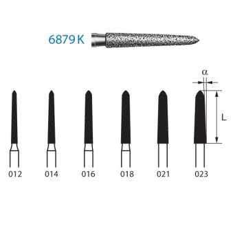 6879K.314.016  KOMET FRESA DIAMANTE TORPEDO CONICA TURBINA ø 016 GRANO GRUESO 5 ud.