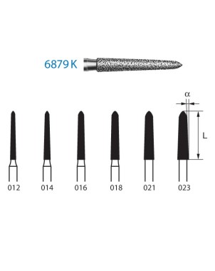 6879K.314.016  KOMET FRESA DIAMANTE TORPEDO CONICA TURBINA ø 016 GRANO GRUESO 5 ud.