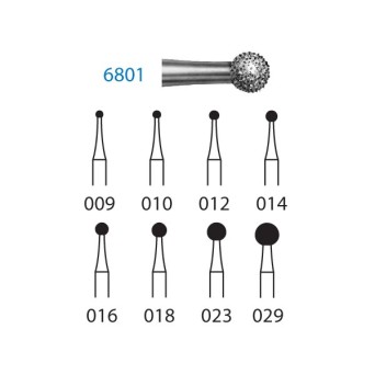 6801.314.012  KOMET FRESA DIAMANTE BOLA TURBINA ø 012 GRANO GRUESO 5 ud.
