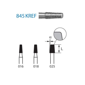 845KREF.314.025  KOMET FRESA DIAMANTE CONICA BORDE REDONDEADO TURBINA ø 025 GRANO EXTRA FINO 5 ud.