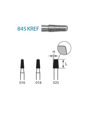 845KREF.314.025  KOMET FRESA DIAMANTE CONICA BORDE REDONDEADO TURBINA ø 025 GRANO EXTRA FINO 5 ud.