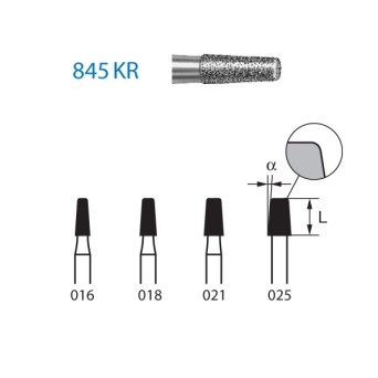 845KR.314.025  KOMET FRESA DIAMANTE CONICA BORDE REDONDEADO TURBINA ø 025 GRANO ESTANDAR 5 ud.
