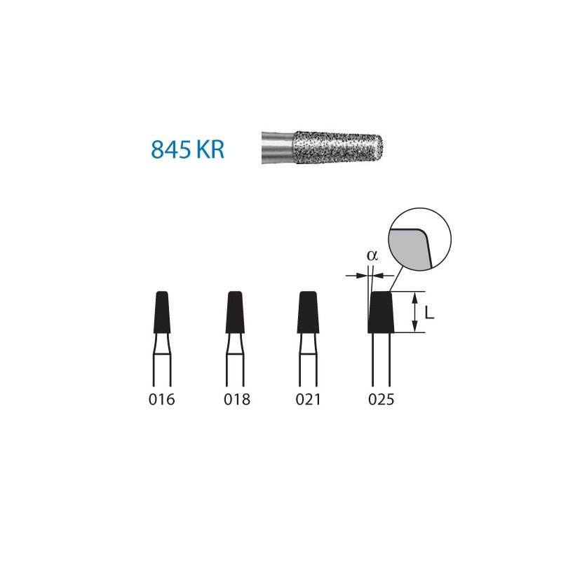 845KR.314.025  KOMET FRESA DIAMANTE CONICA BORDE REDONDEADO TURBINA ø 025 GRANO ESTANDAR 5 ud.