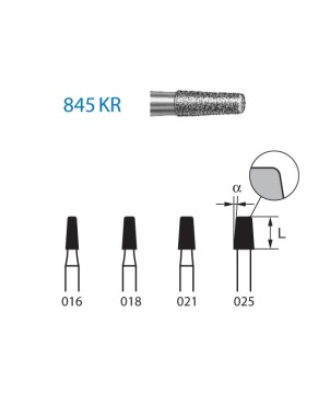 845KR.314.025  KOMET FRESA DIAMANTE CONICA BORDE REDONDEADO TURBINA ø 025 GRANO ESTANDAR 5 ud.