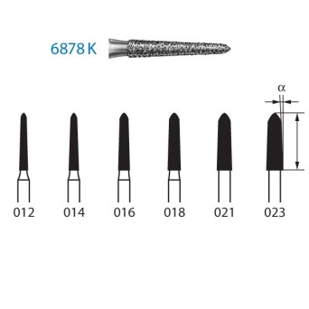 6878K.314.018  KOMET FRESA DIAMANTE TORPEDO CONICA TURBINA ø 018 GRANO GRUESO 5 ud.