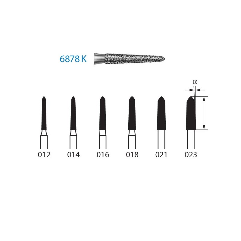6878K.314.023  KOMET FRESA DIAMANTE TORPEDO CONICA TURBINA ø 023 GRANO GRUESO 5 ud.