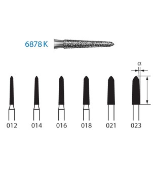 6878K.314.023  KOMET FRESA DIAMANTE TORPEDO CONICA TURBINA ø 023 GRANO GRUESO 5 ud.