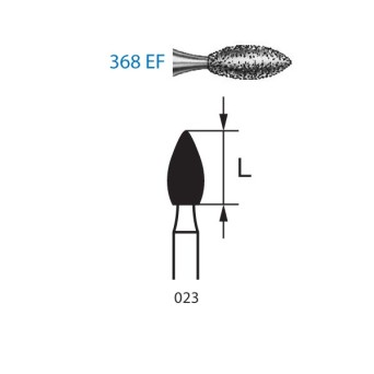 368EF.204.023  KOMET FRESA DIAMANTE BALON RUGBY CONTRAANGULO ø 023 GRANO EXTRA FINO 5 ud.
