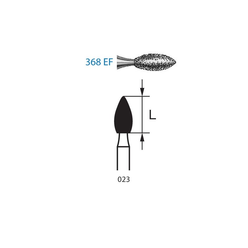 368EF.204.023  KOMET FRESA DIAMANTE BALON RUGBY CONTRAANGULO ø 023 GRANO EXTRA FINO 5 ud.