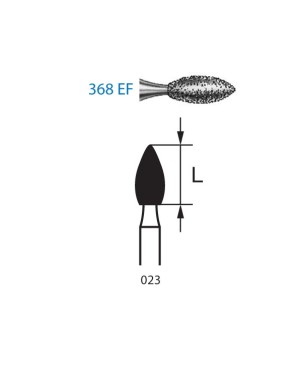 368EF.204.023  KOMET FRESA DIAMANTE BALON RUGBY CONTRAANGULO ø 023 GRANO EXTRA FINO 5 ud.