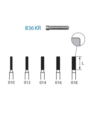 836KR.314.018  KOMET FRESA DIAMANTE CILINDRICA BORDE REDONDEADO TURBINA ø 018 GRANO ESTANDAR 5 ud.