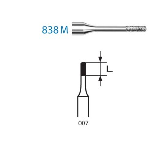 838M.314.007  KOMET FRESA DIAMANTE CILINDRICA REDONDEADA TURBINA ø 007 GRANO ESTANDAR 5 ud.